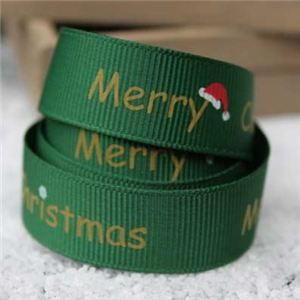 Go Grosgrain - 15mm Merry Christmas Hat Green/Gold